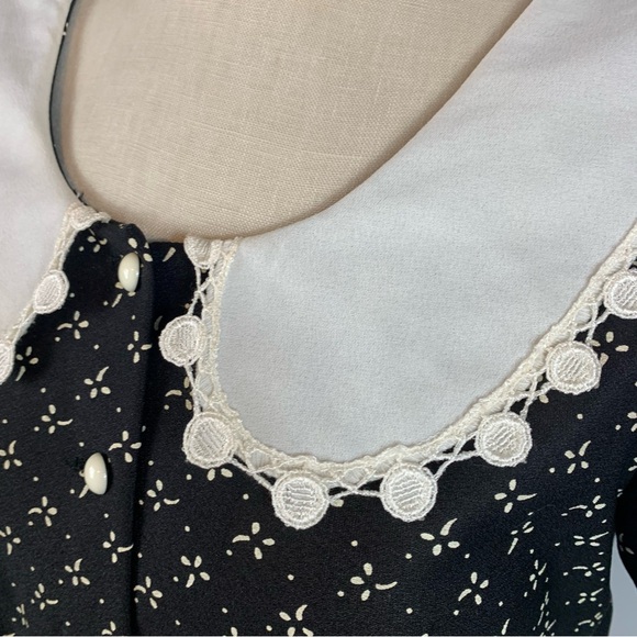 Vintage Black Prairie Bib Collar Short Sleeve Midi Dress Size 14 - Picture 6 of 8